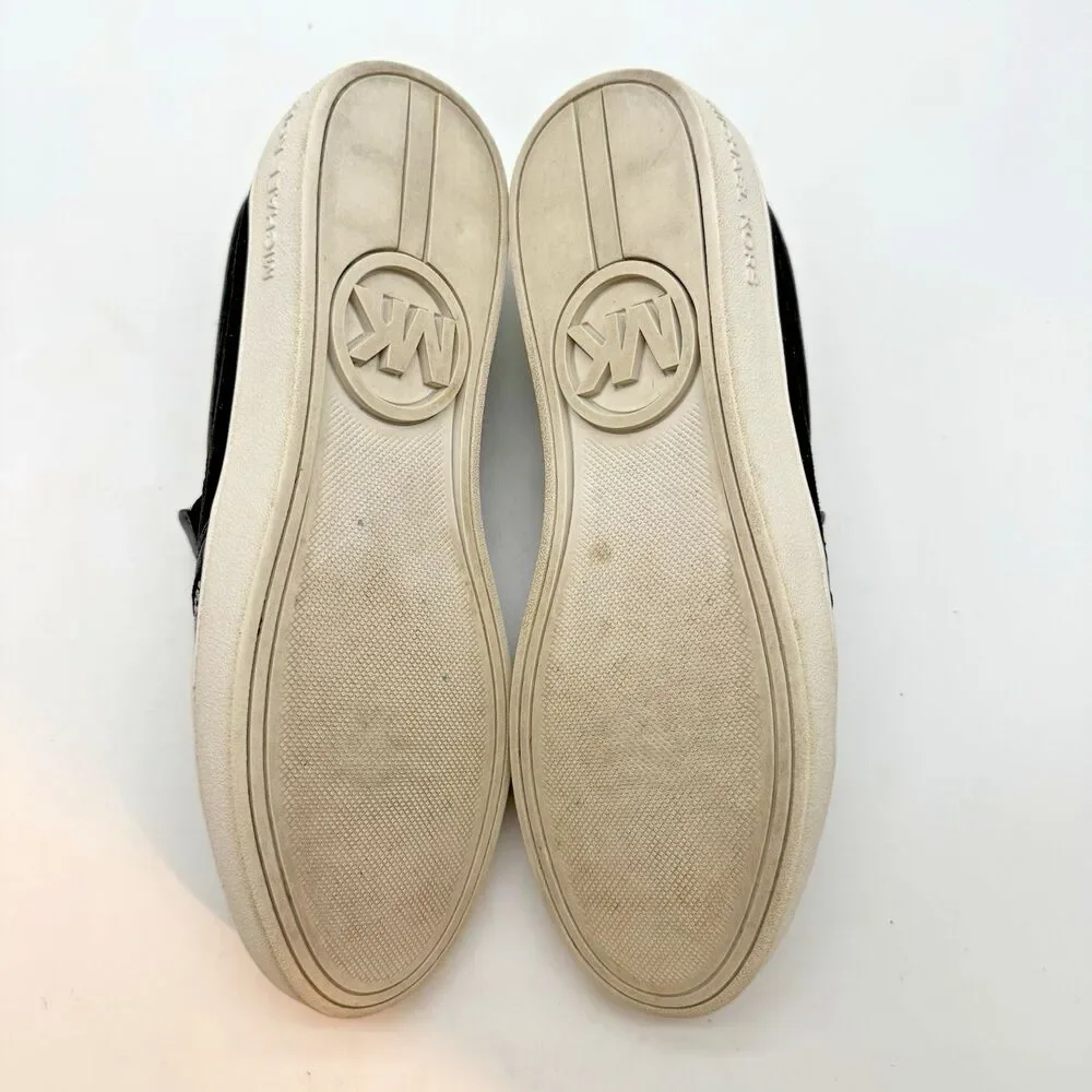Michael Kors MK Leo Beaded Suede Loafers Women's 7.5M Black White Slip On Shoes